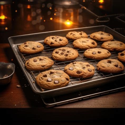 Galletas Con Trocitos De Chocolate En Un Estante Sobre Un Fondo Oscuro