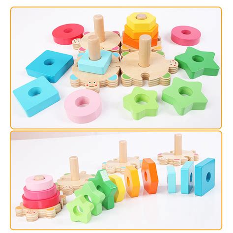 Geometric Shapes Building Block Giant Tower Blocks Montessori Wooden