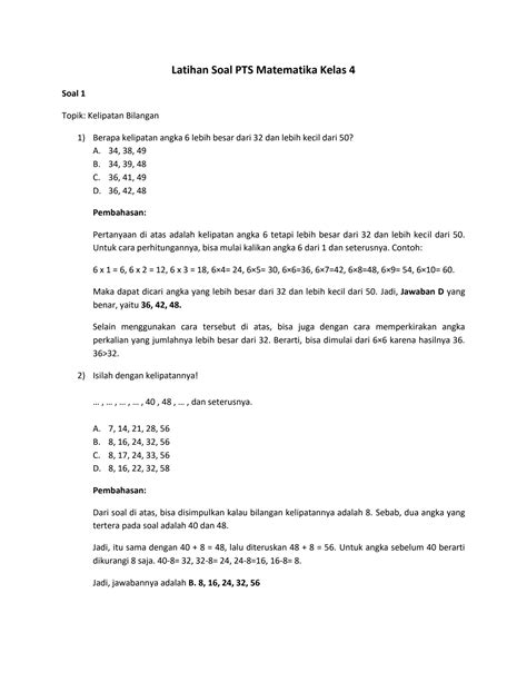 Solution Latihan Soal Pts Penilaian Tengah Semester Matematika Kelas