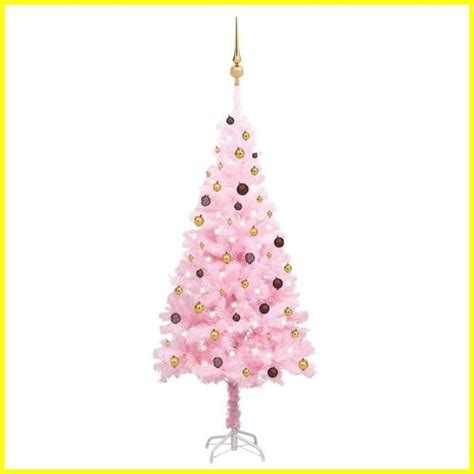 DXBK Arbre de Noël artificiel pré éclairé et boules rose 210 cm PVC