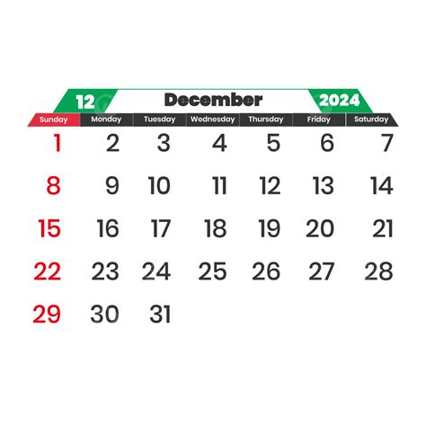 2024 December Month Calendar With Transparent Vector December