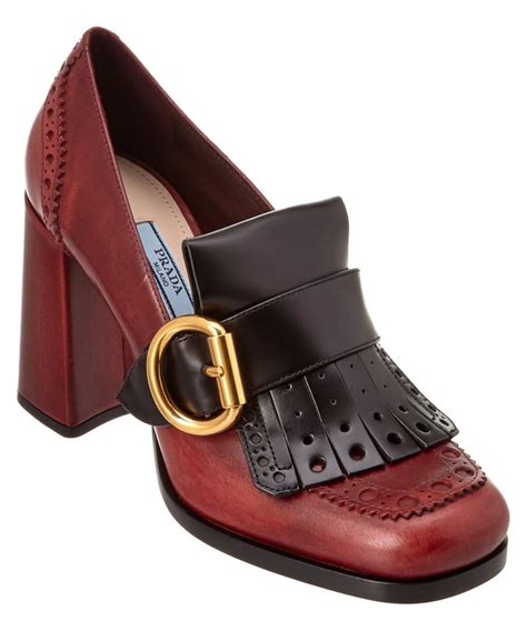 Prada Calf Leather Brogue Loafer Pump In Red Modesens Vintage