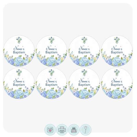 Blue Floral Cross Cupcake Toppers Edible Cake Toppers