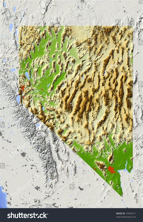 Nevada Shaded Relief Map Major Urban Shutterstock