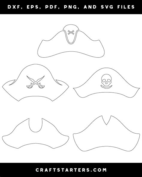 Pirate Hat Outline Patterns: DFX, EPS, PDF, PNG, and SVG Cut Files