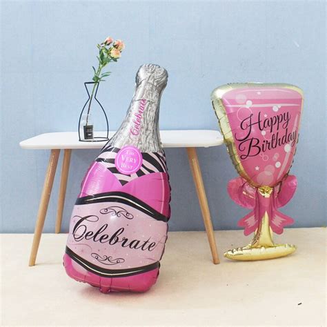 Jumbo 37 Pink Wine Glass Balloon Happy Birthday Etsy