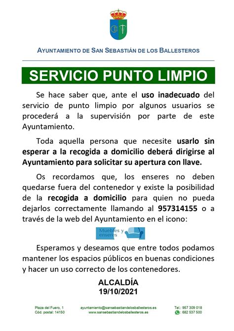 Servicio de punto limpio Ayuntamiento de San Sebastián de los Ballesteros