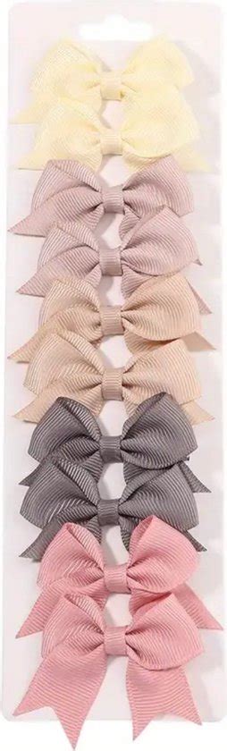 Haarstrikjes Met Duckklem Stuks Nude Roze Grijs Creme Bol