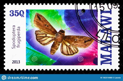 Postage Stamp Printed In Malawi Shows Spodoptera Frugiperda