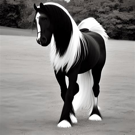 Black and White Gypsy Vanner Horse Graphic · Creative Fabrica