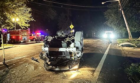 Driver Crashes Into Pedestrian Crosswalk Sign Overturns Vehicle On