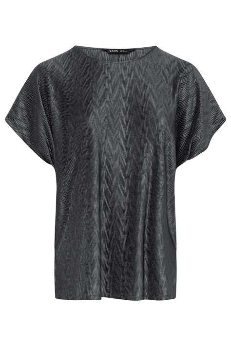 Yours Plus Size Charcoal Grey Zig Zag Plisse Top Yours Clothing