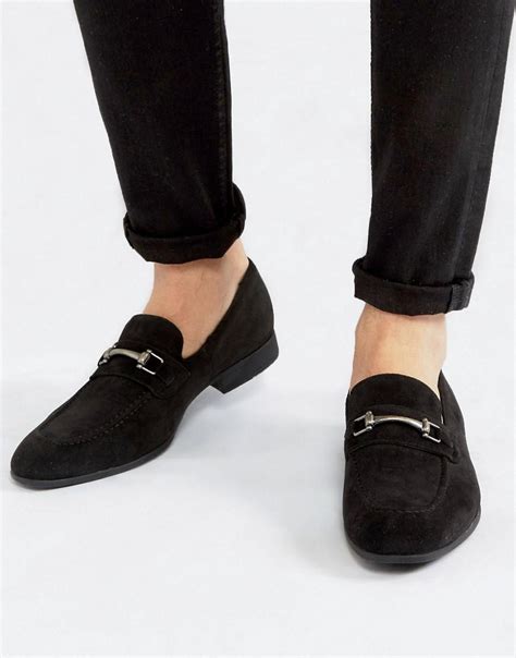 Lyst Asos Loafers In Black Faux Suede With Snaffle Detail In Gray For Men