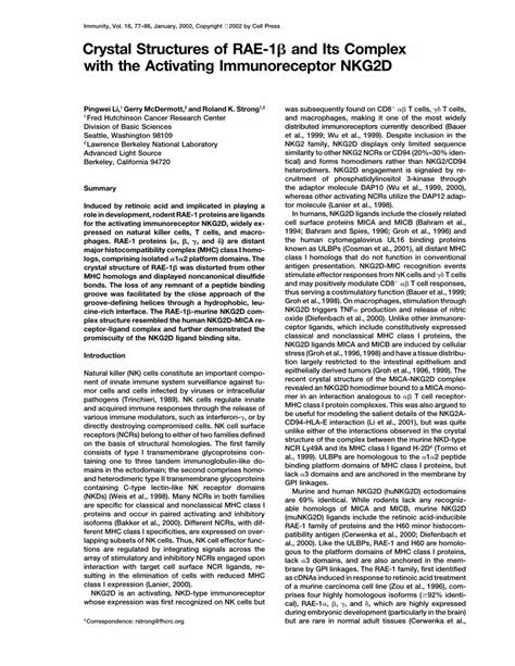 Crystal Structures Of Rae And Its Complex With The Activating