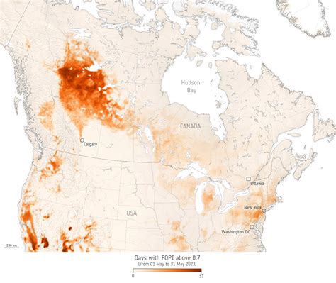 ESA - Fire probability over Canada and north USA for 1–31 May 2023