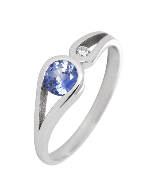 Bague Or Blanc 750 Saphir Rond Et Diamant Ref 39389 Bijouterie