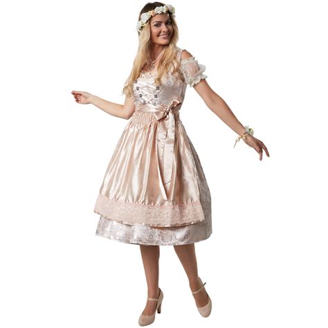 Donna Midi Abito Tirolese Dirndl Rosa Costume Bavarese Vestito