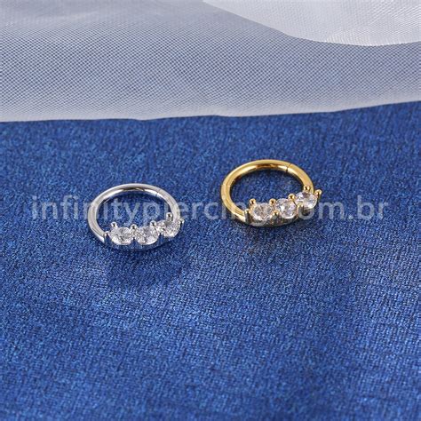 Piercing Argola Segmento Articulado Aço Cirurgico 3 Pedras Infinity