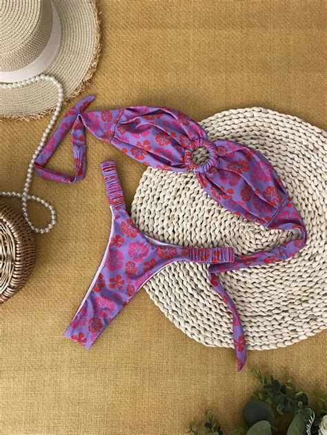Floral Print Bikini Set With Ring Detail On Luulla