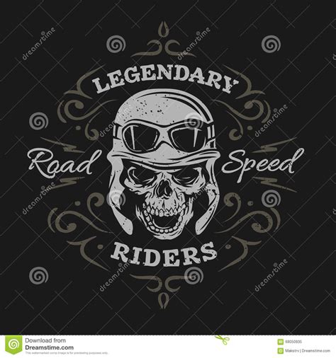 Vintage Biker Skull Emblem Cartoon Vector CartoonDealer 44574087