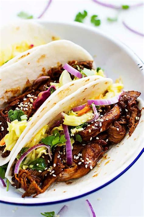 Slow Cooker Korean Bbq Pork Tacos Creme De La Crumb