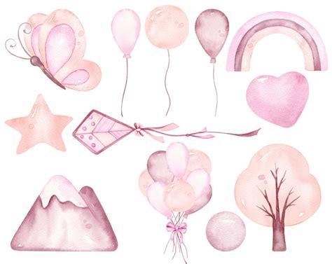 Watercolor Hot Air Balloons Clipart Baby Girl Wall Decor Etsy