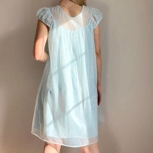 Vintage Womens Lingerie S Baby Blue Baby Doll Swing Nightie Dress Etsy