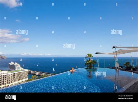 Portugal, Madeira, Funchal, View from the New Royal Savoy Hotel rooftop ...