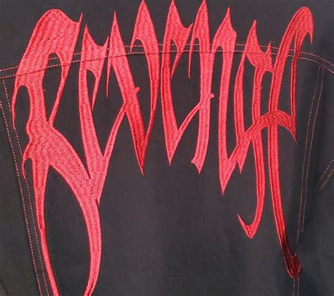 Revenge REVENGE RED EMBROIDERED LOGO BLACK DENIM JACKET | Grailed