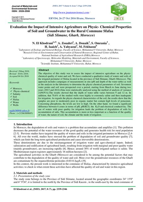 PDF Evaluation The Impact Of Intensive Agriculture On Physic