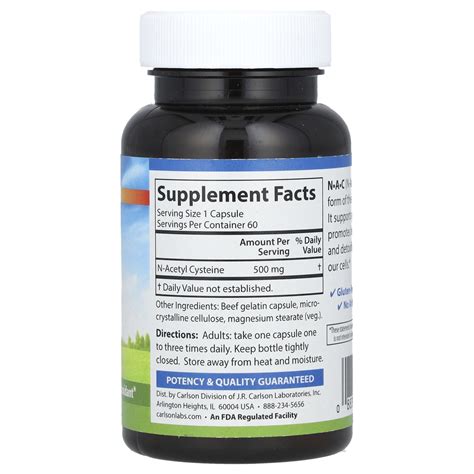 Carlson, N-A-C, 500 mg, 60 Capsules