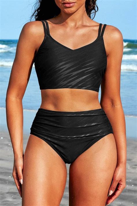 High Waisted V Neck Ruched Waterproof Bikini Set Dangerous The Boutique