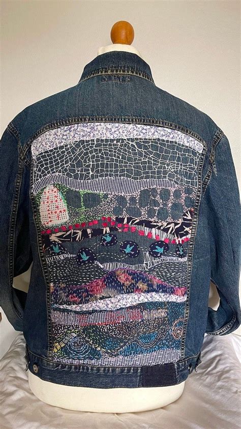 Upcycled Denim Jacket Hand Made Embroidered With Sashiko Stitching