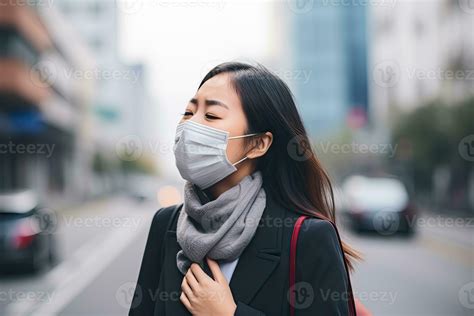 Ai Generated Woman Wearing Face Mask Protect Filter Against Air