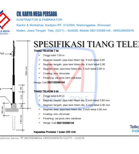 Tiang Telkom 7 M And 9 M Standard Warna Hitam Un Kategori Produk