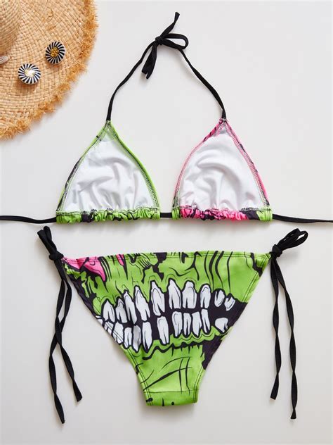 Emmiol Free Shipping Demon Eyes Halter Bikini Set Mixcolor L In