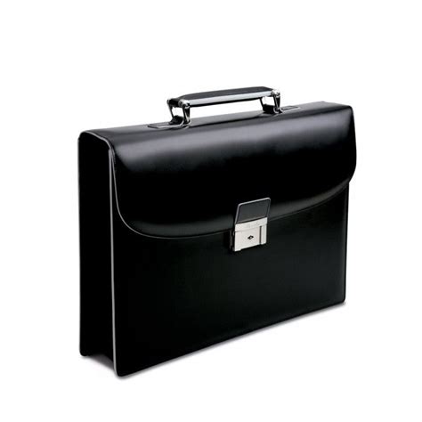 Pineider Optical Single Gusset Briefcase In Black Leather With White Trim Available At Betty