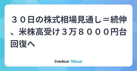 30日の株式相場見通し＝続伸、米株高受け3万8000円台回復へ ライブドアニュース