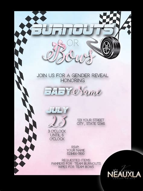 Burnout Or Bows Gender Reveal Invitation Etsy