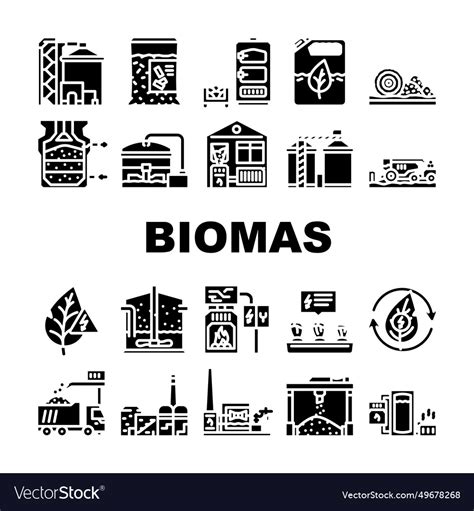 Biomass Energy Plant Green Icons Set Royalty Free Vector