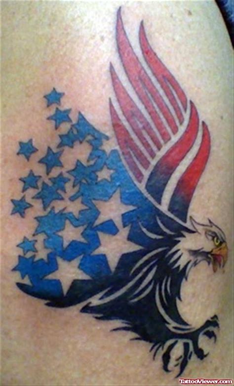 Eagle Flying with Us Army Flag Army Tattoo on Left Shoulder