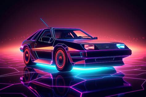 Premium AI Image | Futuristic vintage car illustration retro style 80s ...