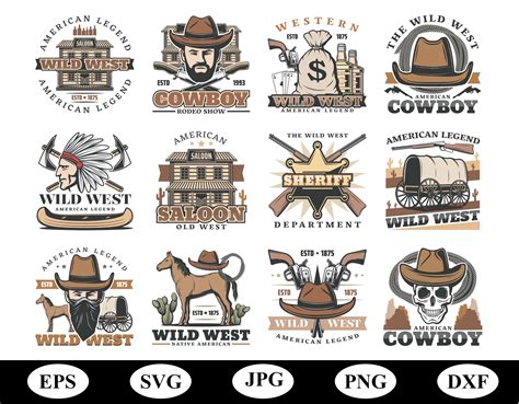 Wild West Cowboy Logo Set Illustration Design Element Collection Bundle