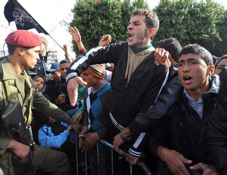 Tunisian Protesters Shout Slogans During Demonstration Editorial Stock