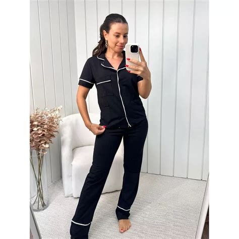Pijama Meia Estação Feminino - Pijama Feminino Americano Meia Estação Algodão Preto | TUTTI AMI - Loja ...