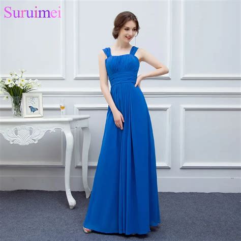 Chiffon Royal Blue Long Bridesmaid Dresses Floor Length Scoop Neck With