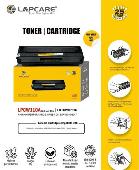 Black Lapcare Toner Cartridge LPCW110A For Laser Printer Page Yield