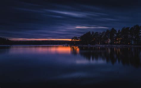 Green Tree Lines Beside Body Of Water During Golden Hour HD Wallpaper