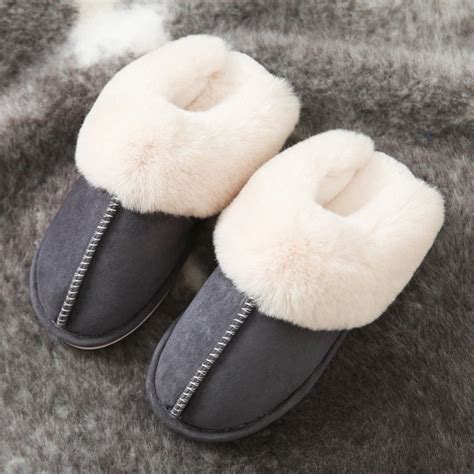 Luxury Faux Suede Home Women Full Fur Slippers Winter Warm Etsy