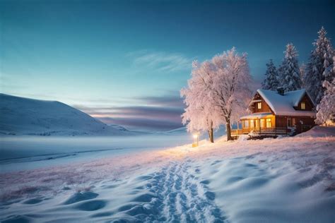 Cozy Cabin in the Sparkling Snow by oilandcanvas on DeviantArt